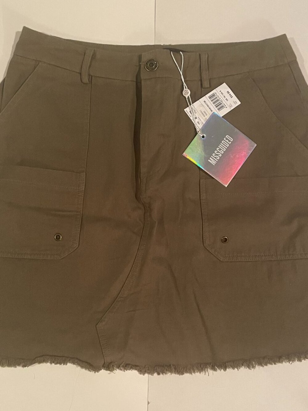 NWT Missguided Khaki Mini Skirt Raw Hem Size 6